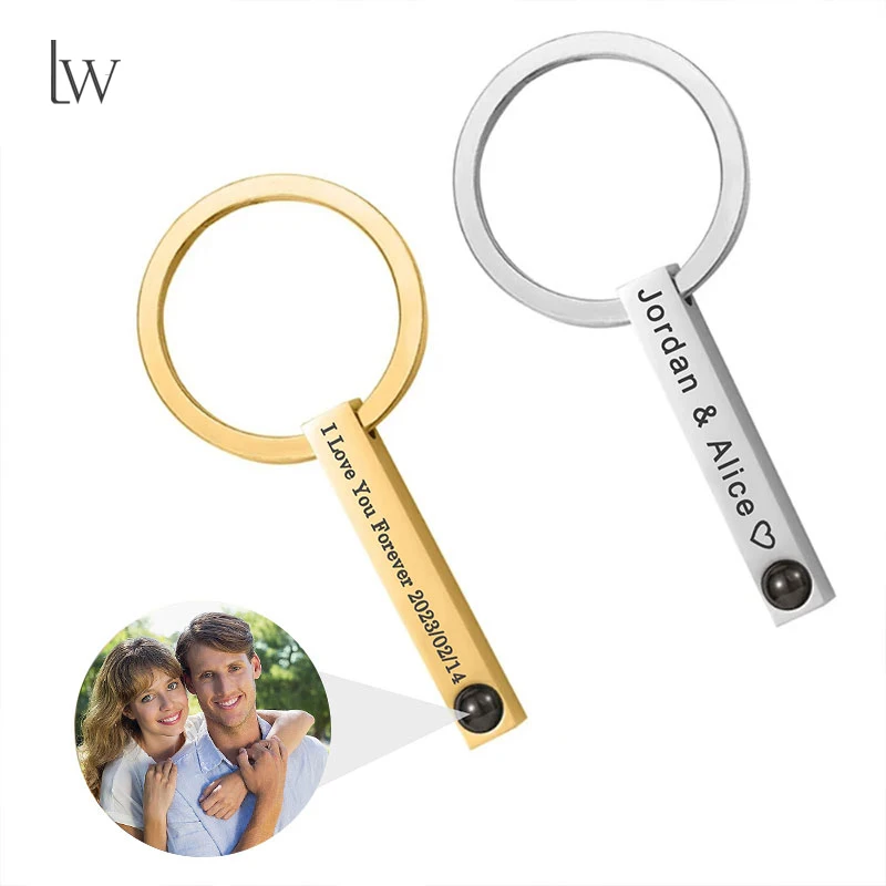 

Custom Keychain With Picture - Personalized Photo Stainless Steel Keychain with Text Customizable Gifts for Men Women Boyfriend