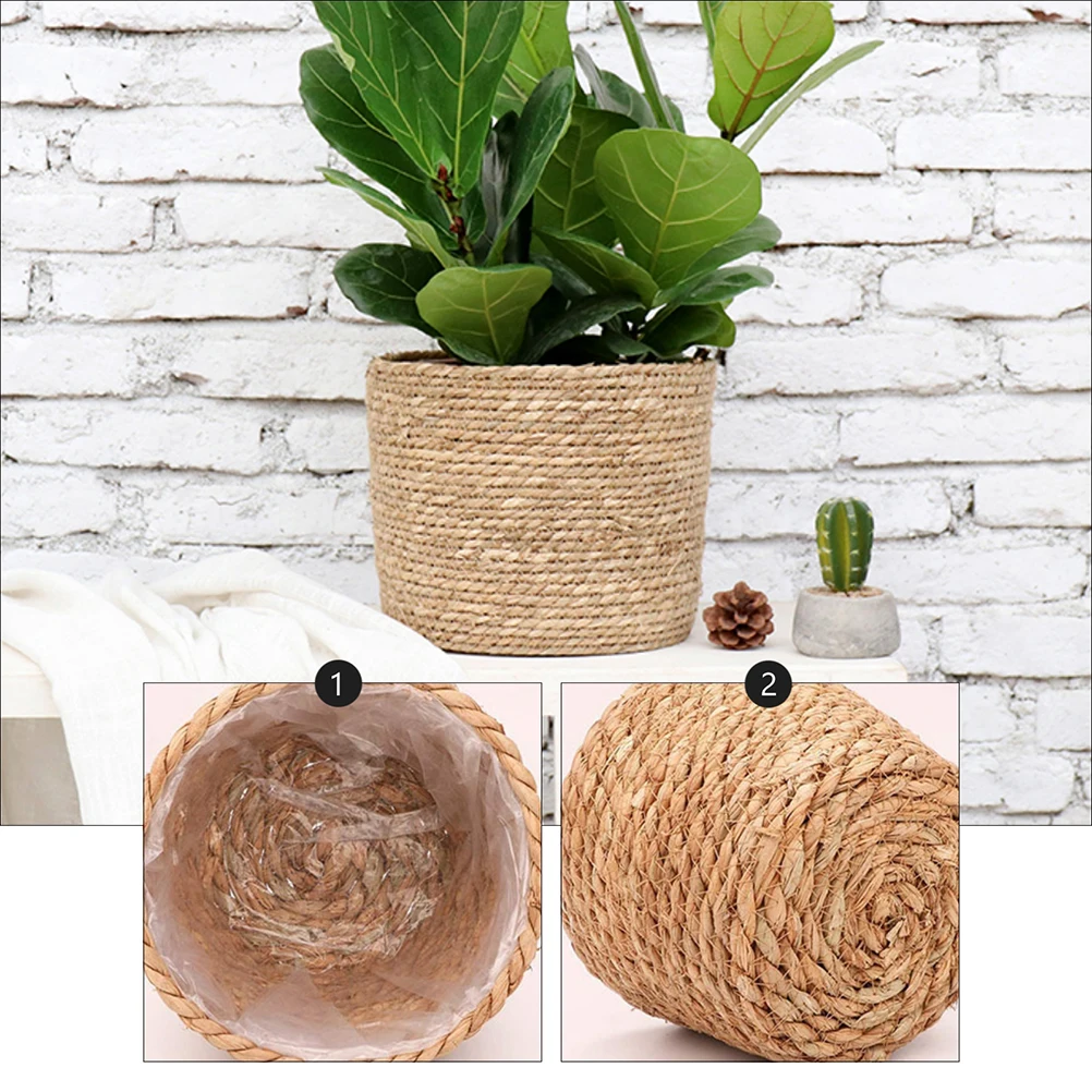 

Green Plant Pot Straw Basket for Flowers Woven Decor Planter Bulk Small Planters Wicker