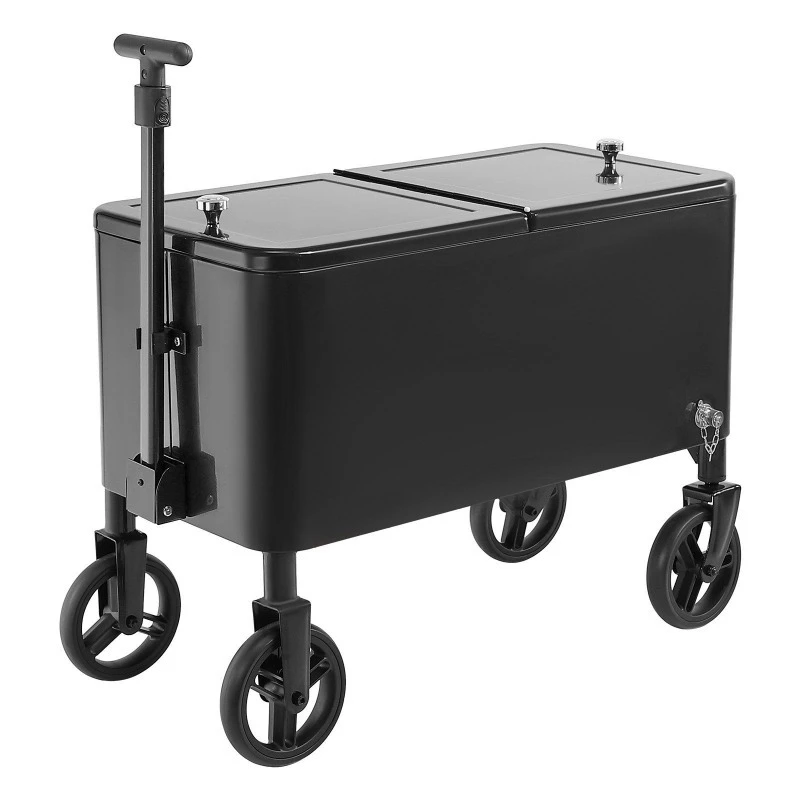 Rolling cooler box 2-stage telescopic handle rotating caster portable