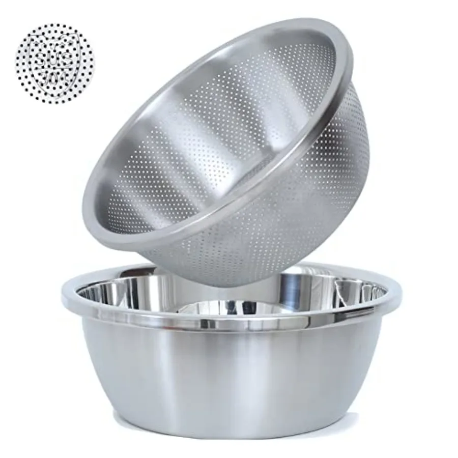 

304 Stainless Steel Microporous Colander, Large Capacity with Mixing Bowl For washing vegetables fruit and rice and for drainin