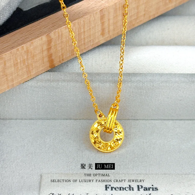 

9999 24K real gold light luxury design feels bright and bright broken ice rings and interlocking chain women's necklace