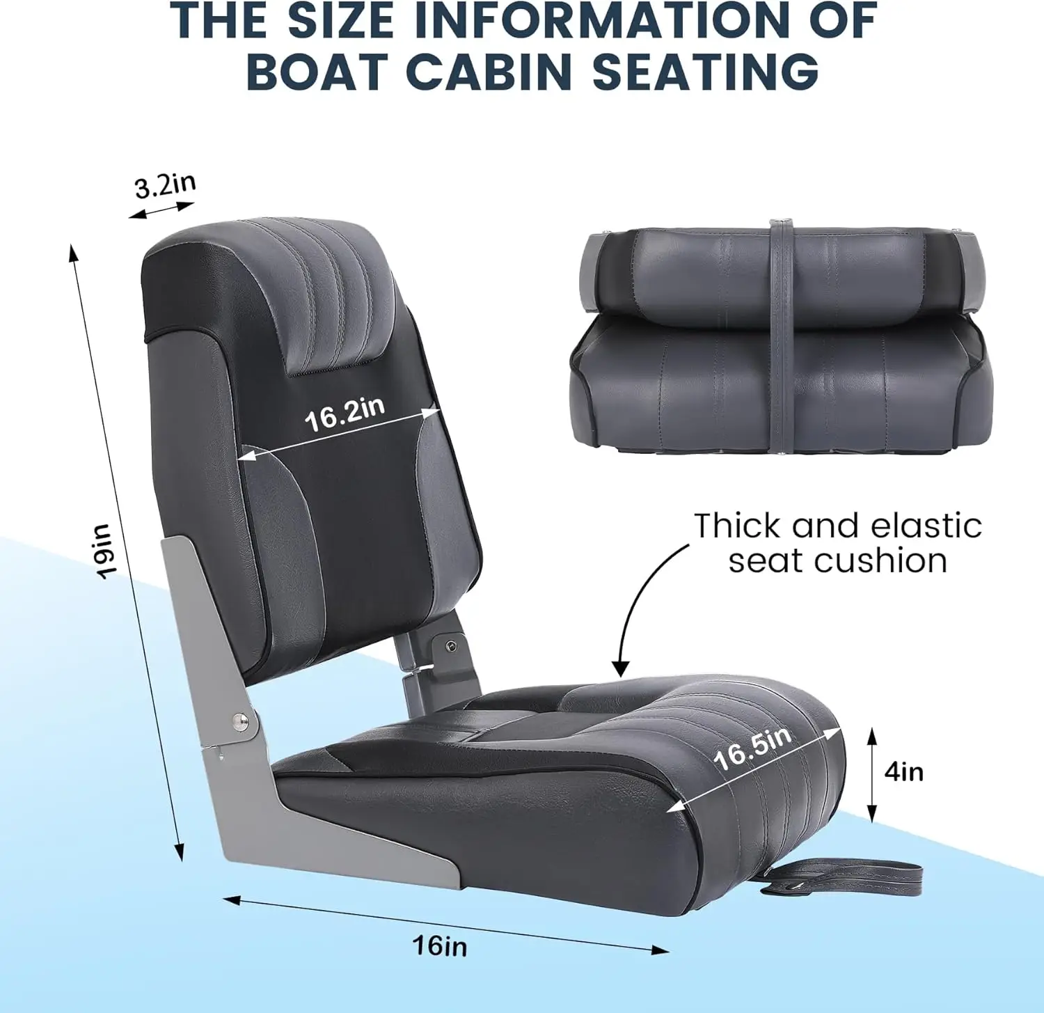 2 Pack Boat Seats Fold-Down Fishing Boat Chair with Thickened Sponge Padding and Hinge Boat Seats for Sightseeing Boat Speedboat