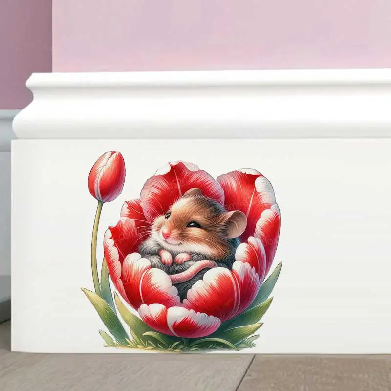 Healing Little Mouse Wall Tile Stickers Decorative Decals for Furniture Bedside Cabinet Refrigerator Home Decoration AA54