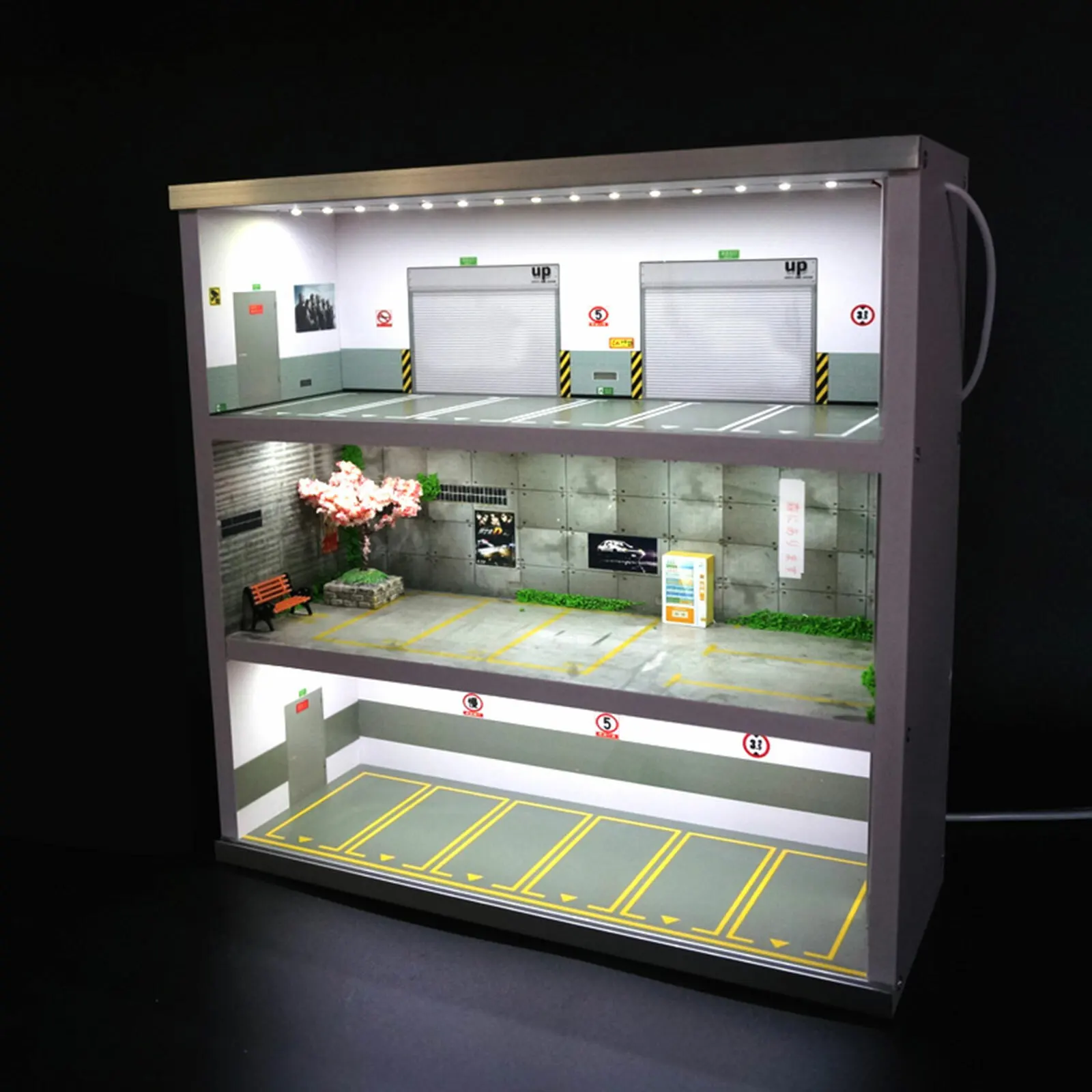 1:64 Parking Lot Display LED Lighting Car Garage Diorama Connector Scene Model