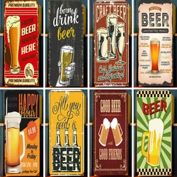 Retro Beer Design Poster Refrigerator Door Wrap Sticker Waterproof PVC Vintage Cheers Hand Drawn Printed Fridge Door Mural Decal