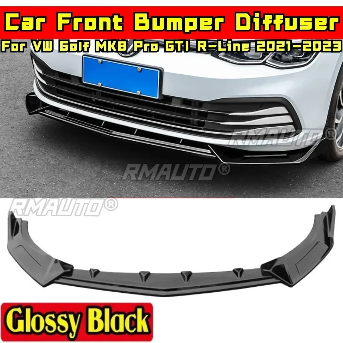 For VW Golf MK8 Pro GTI R-Line 2021-2023 Body Kit Front Bumper Spoiler Glossy Black Front Bumper Diffuser Car Accessories