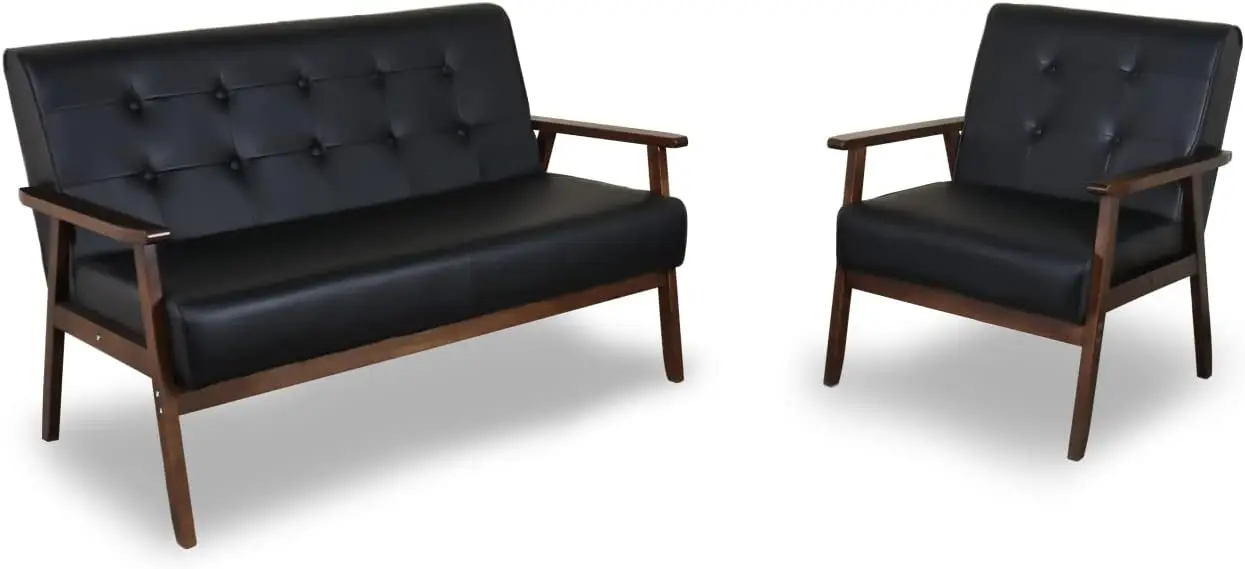 AODAILIHB Sofa Sets Living Room Couch Set Office Home Furniture Mid-Century Modern Faux Leather Wooden 2-Seater Loveseat Sturdy