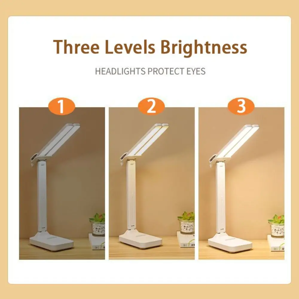 3 Levels Dimmable LED Desk Lamp Eye Protection No Battery Foldable Reading Light Touch Control Foldable Design