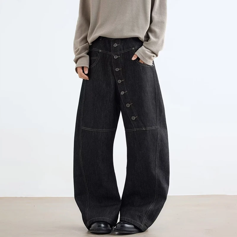 LUZHEN 2025 Nieuwe Originele Dichtgeknoopt Versieren Asymmetrisch Ontwerp Rechte Denim Broek Herenmode Knappe Losse Mannelijke Jeans JY3657