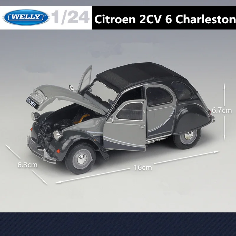 WELLY 1:24 Citroen 2CV 6 Charleston Alloy Car Model Diecast Metal Classic Vehicles Model Simulation Collection Children Toy Gift