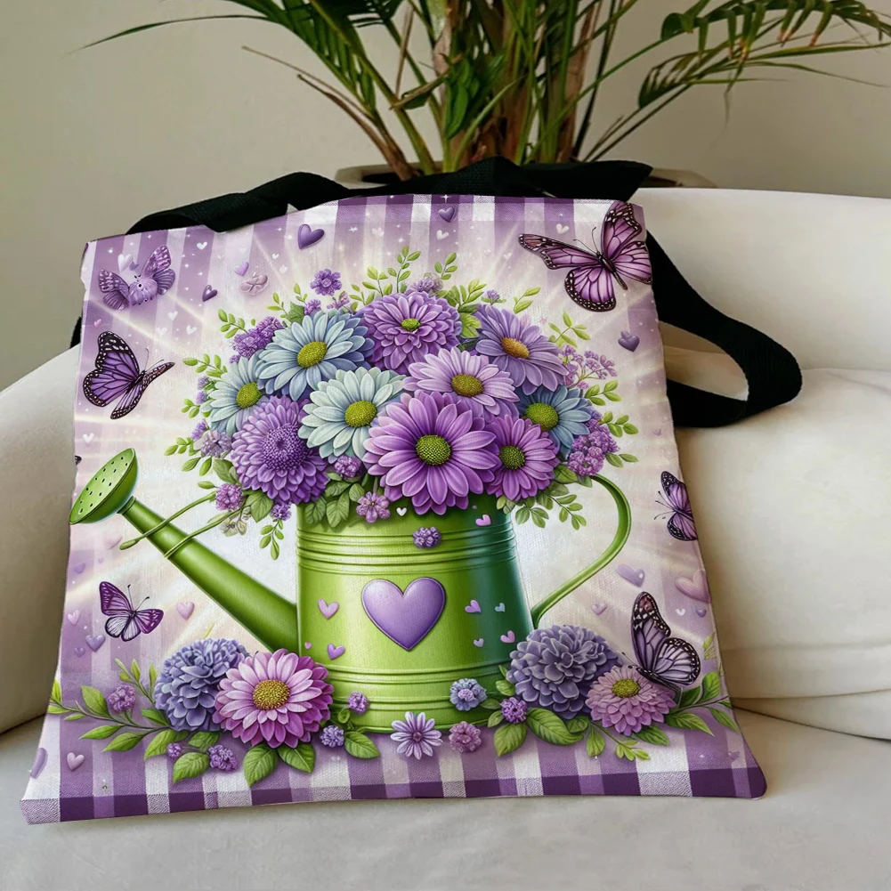 

4 шт. льняные сумки-тоут с цветочным принтом, вместительные женские сумки для покупок через плечо