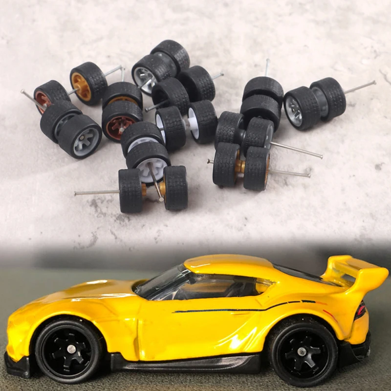 

1Set 1:64 Car Wheels For Hotwheels Rubber Tire With Wheel Axle Model Car Modified Part DIY Racing Vehicle Toys