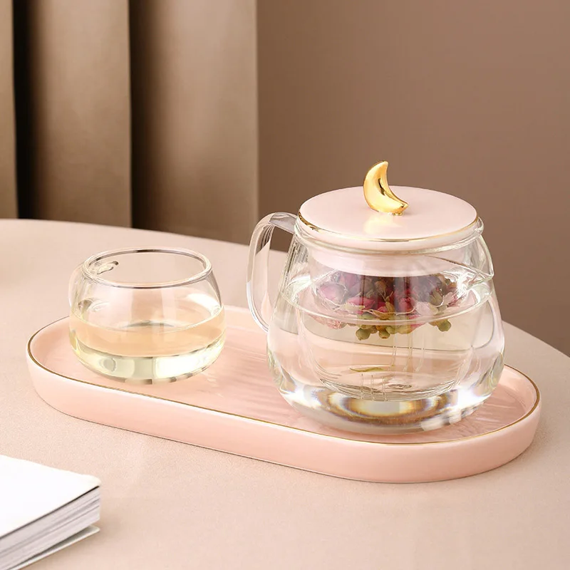 

600ml Transparent Glass Teapot Tea Pot 150ml Advanced Cup And Saucer Set Fruit Juice Water Flower Kettle Cafe Party Drinkware