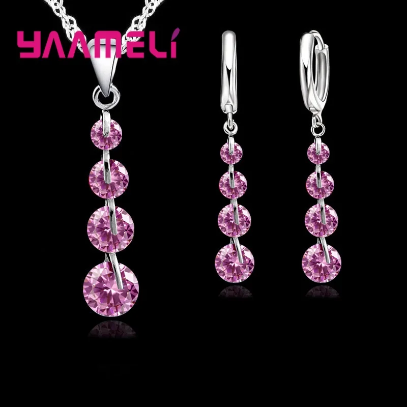 Fashion 925 Sterling Silver Bridal Jewelry Set For Women Tassel Cubic Zircon Pendant Necklace Earrings Sets Wedding Gift