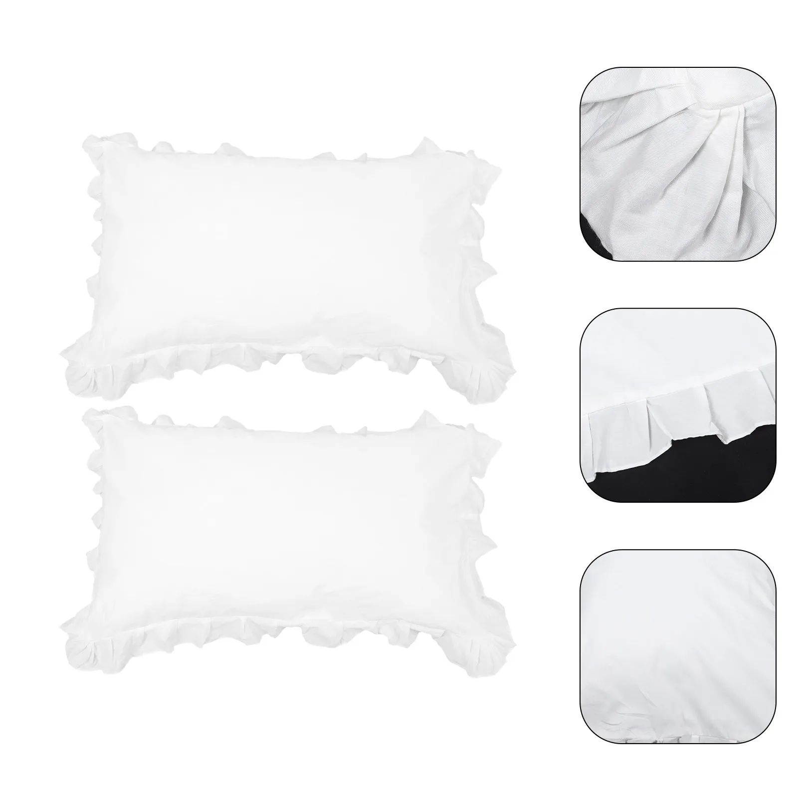 1Pair Cotton White Ruffled Pillowcases Decorative Pillow Cover Replacement Comfortable Skin-Friendly Bedroom