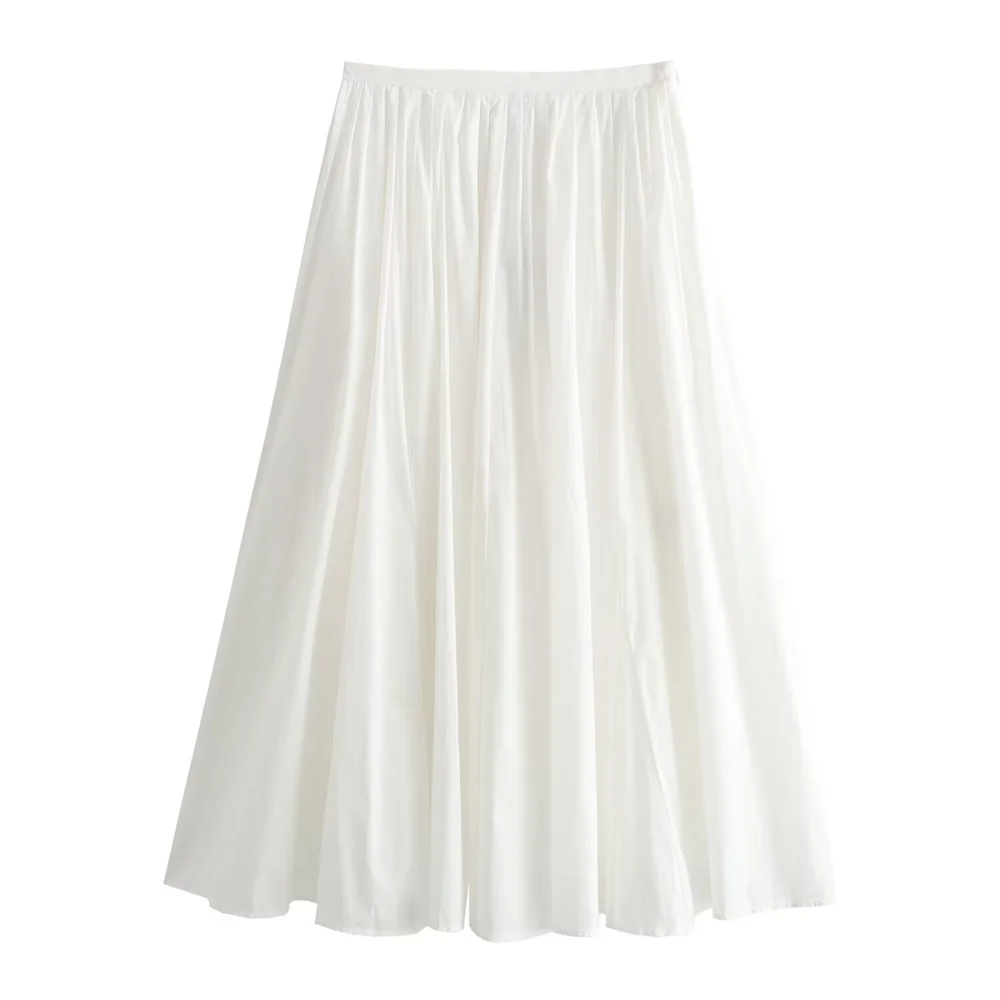 Taop&Za 2024 Summer New Product Women\'s Fashion and Casual Style Versatile High Waist Pleated Decorative Wide Swing Skirt