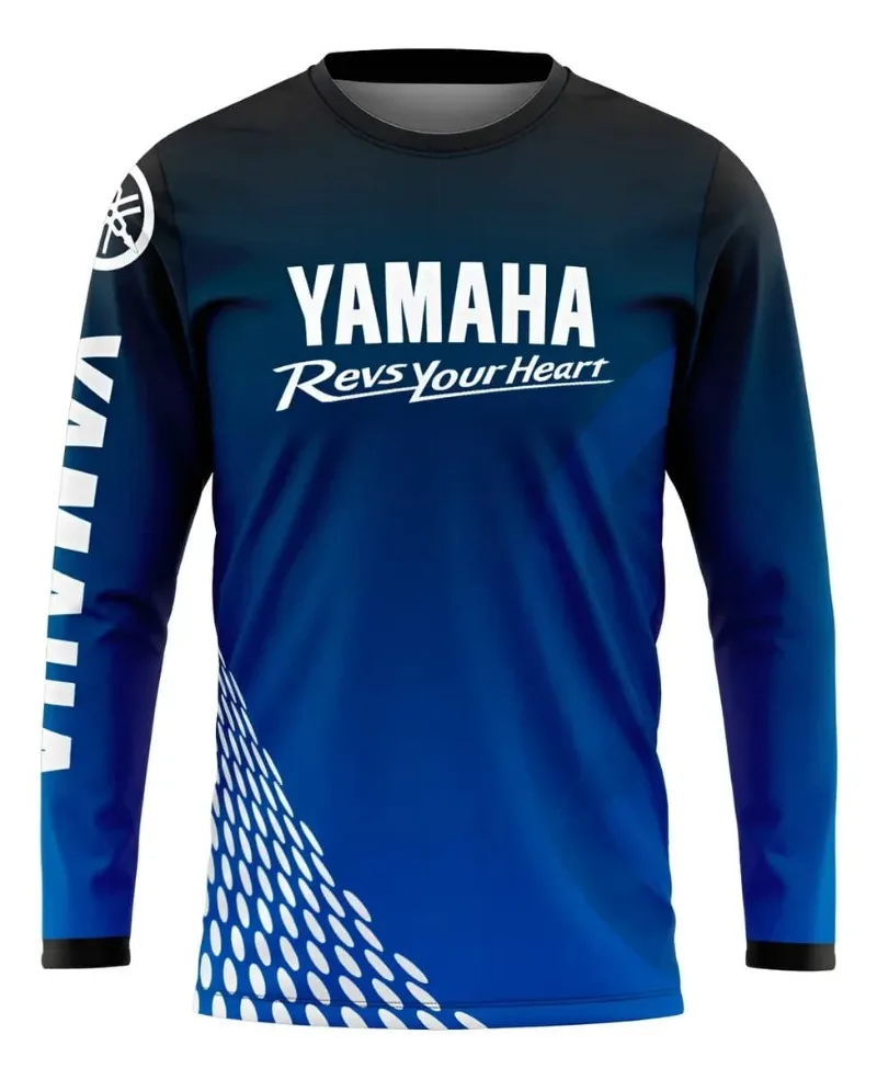 

2026 Summer Yamaha Popular Blue Gradient Long Sleeved T-shirt for Men and Women Trendy and Personalized Motorcycle Riding Shirt