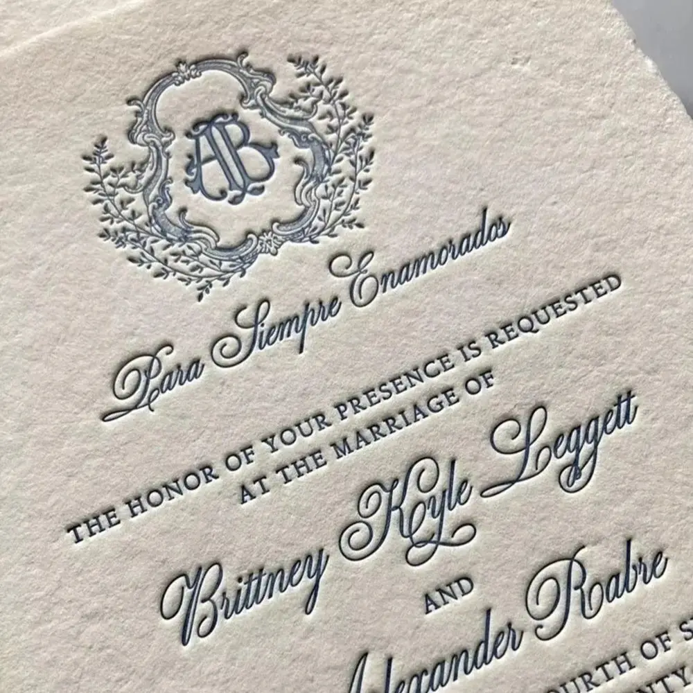 

Свадебные приглашения ручной работы на заказ | Роскошная тисненая бумага | Классическая карта Letterpress | С Начальниками