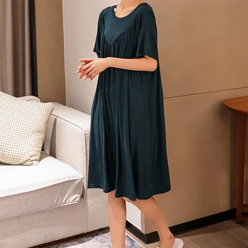 Summer Simple Round Dress Comfort Loose Skin-Friendly Breathable Relaxing Long Pajama Dress For Women\'s Lounging Clothes Gift