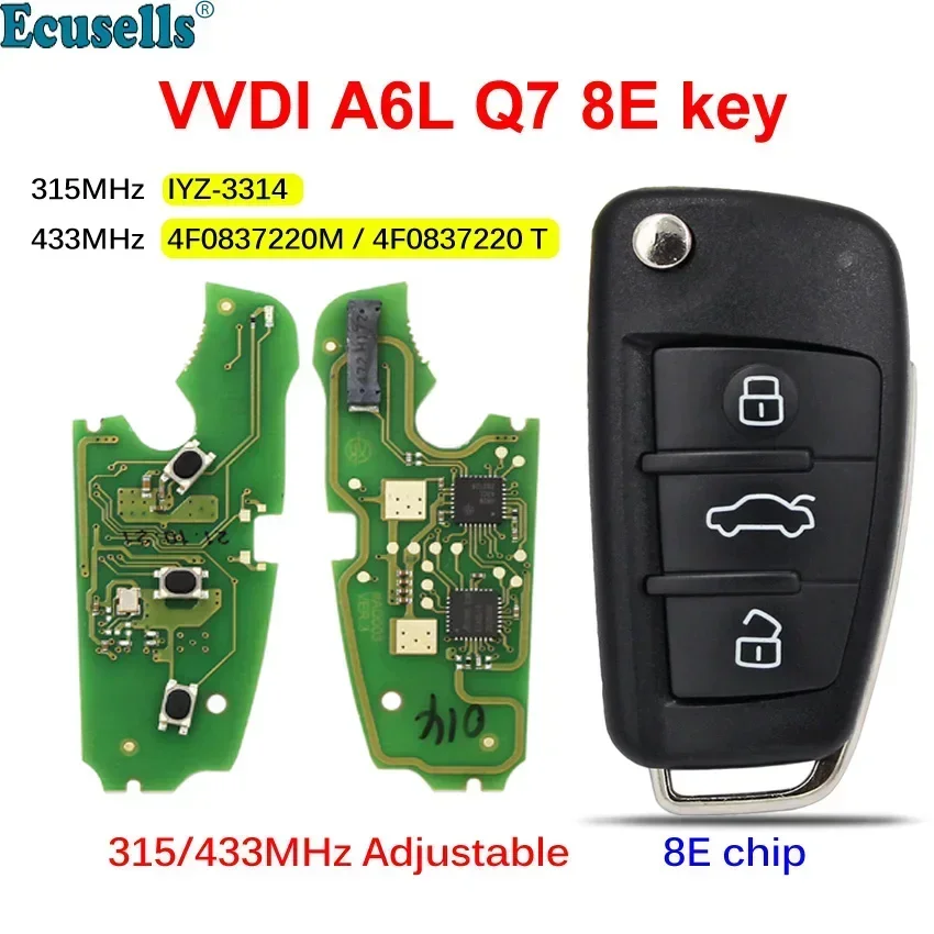 Xhorse VVDI Smart Remote Key 3 Buttons 315MHz/433/868Mhz 8E Chip for Audi A6L Q7 2005-2011 8E0 837 220Q 8E0 837 220R HU66