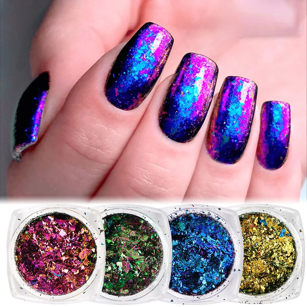 Chameleon Mirror Effect Nail Glitter Irregular Aluminum Foil Flakes Holographic Powder Palliette Manicures Decor Nail Sequins