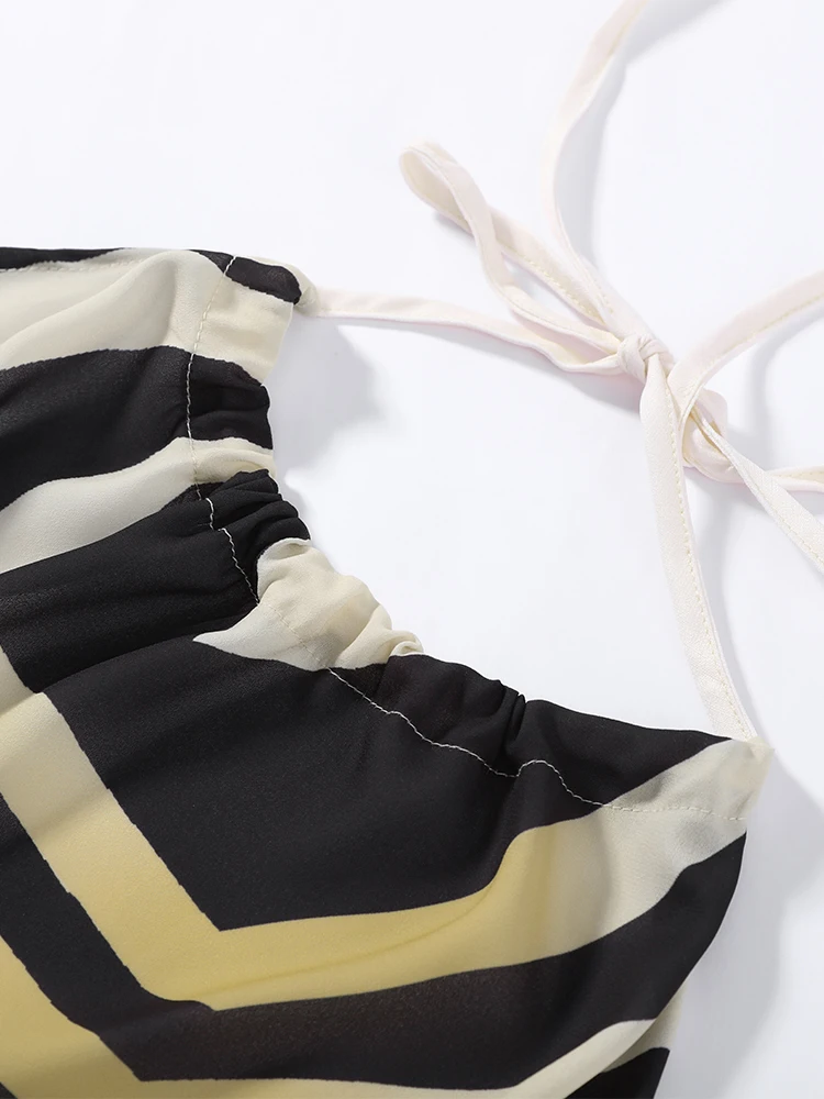 Gestreiftes Neckholder-Top und Hose, 2-teiliges Set für Damen, Sexy Ärmelloses Oberteil mit Unregelmäßigem Saum, Weite Hosen, Schicke Damenoutfits, Neu – Detail 5