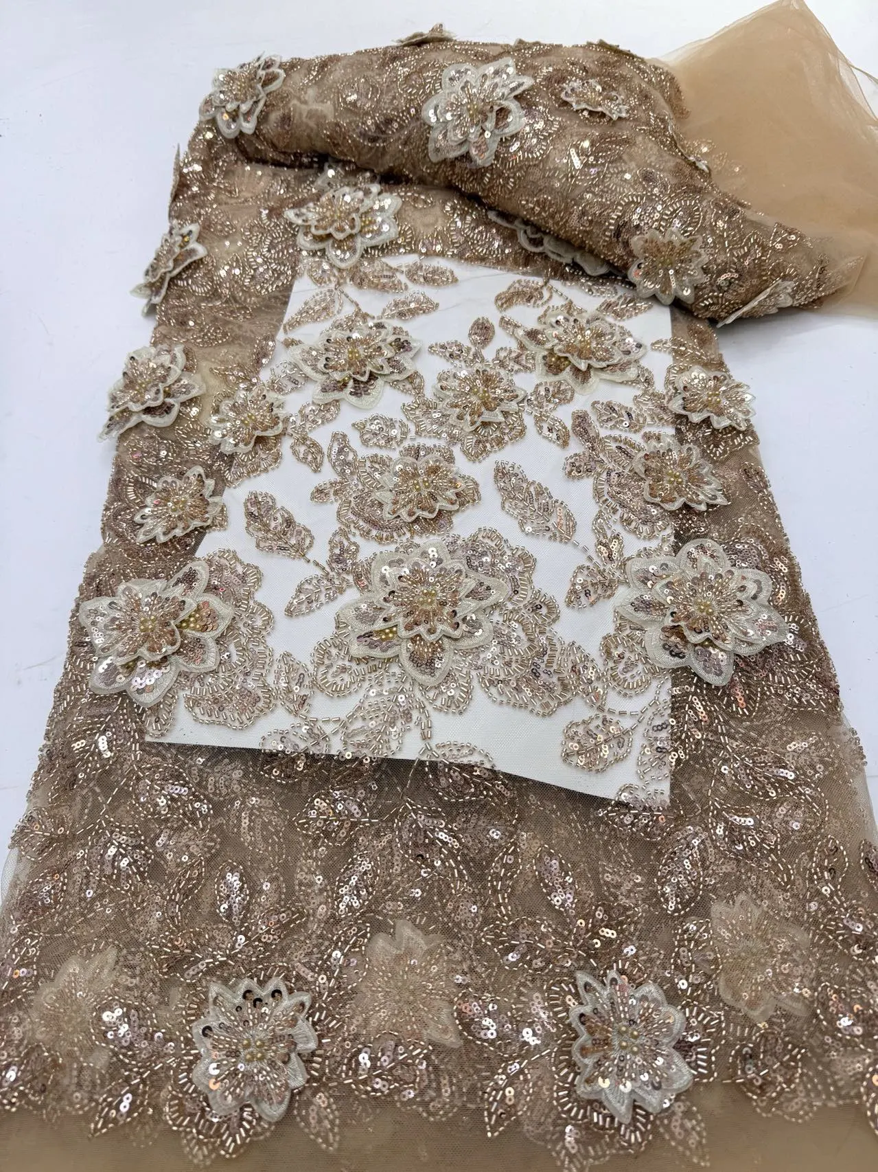 

Latest 2025 High Quality African Nigerian With Tulle Sewing Lace Fabric Guipure Embroidery Beads Dresses Sequins 5Yards JY497