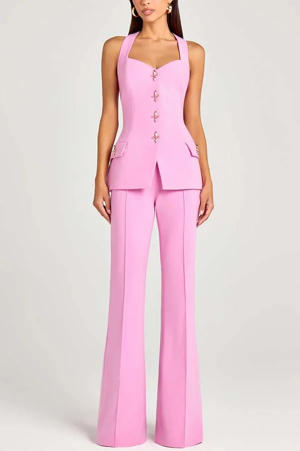 Nouvelle mode décontractée à manches longues col rabattu simple boutonnage couleur unie costumes ajustés + gilet monté sur le cou + pantalon, 3 couleurs