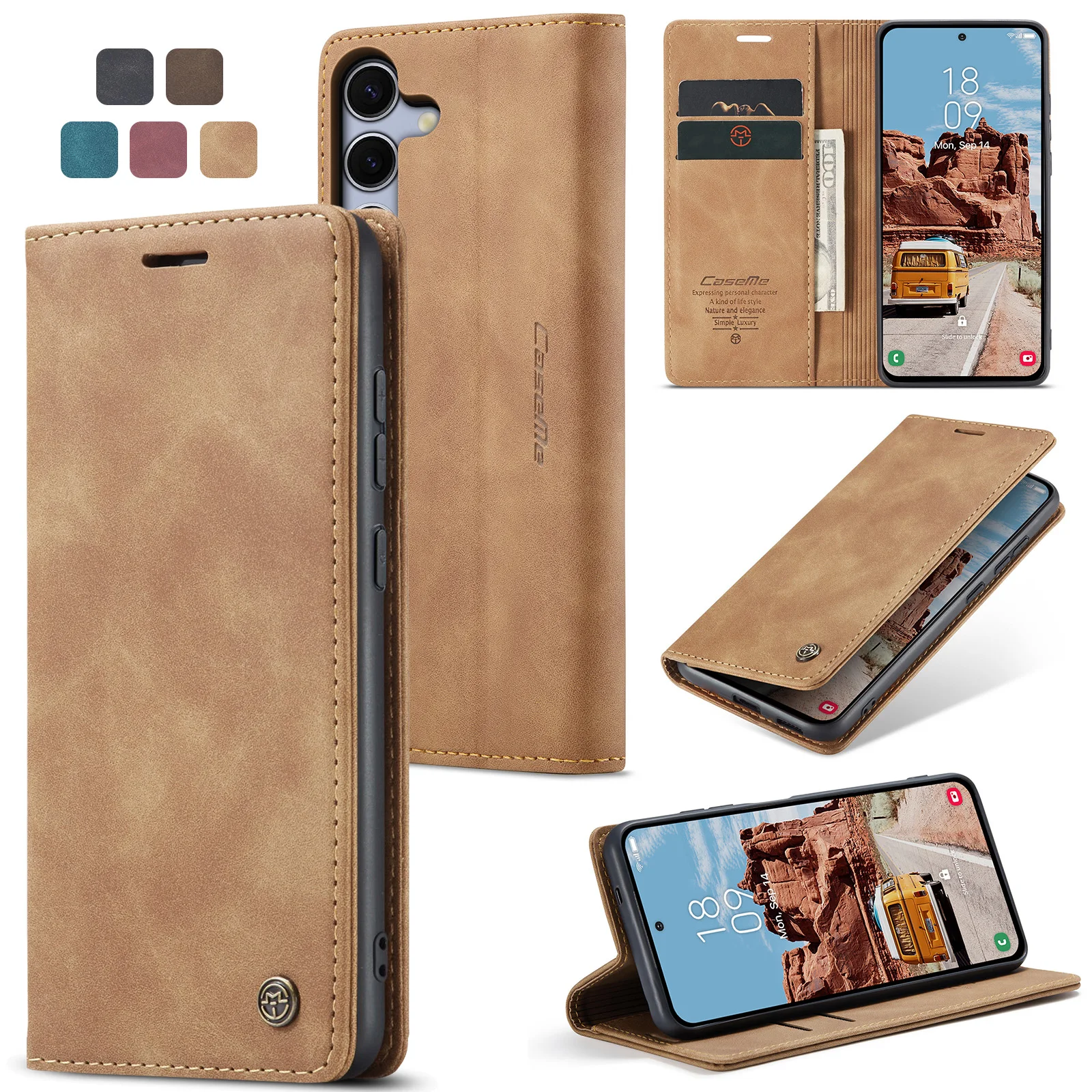 

Роскошный чехол в стиле ретро для Samsung Galaxy S25, чехол с несколькими слотами для карт, функцией подставки, чехол для телефона S25Edge S25FE S24+, кожаный кошелек