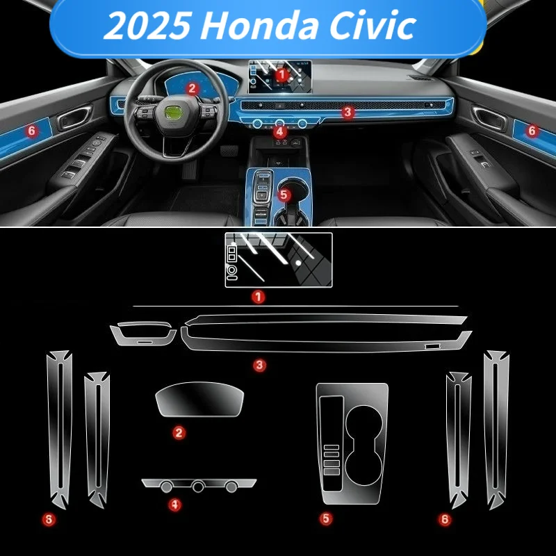 For  25 models of Honda Civic interior protection film, center console navigation transparent anti-scratch film