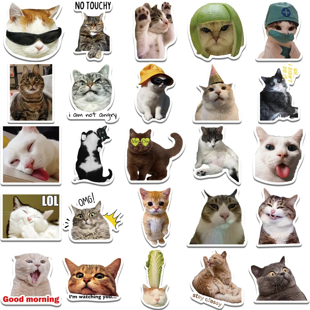 50PCS Nette Lustige Katze MEME Tiere Graffiti Aufkleber Telefon Gitarre Laptop Notebook Koffer Tasse Wasserdichte Aufkleber Kinder Spielzeug