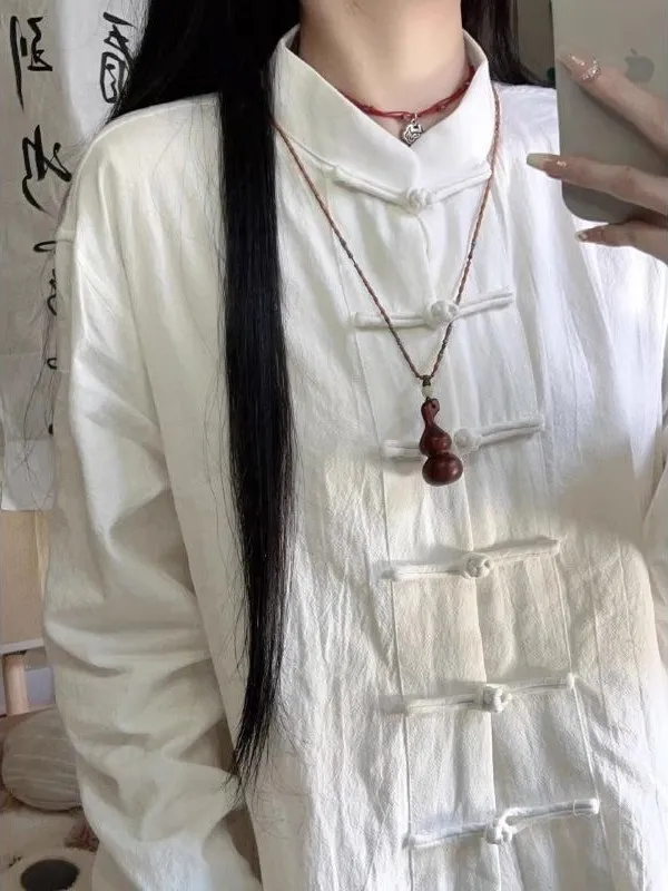 New Chinese Style Cotton Linen Shirt Men Women Zen Clothing Traditional Tang Costume Top Worn by Women Cotton Linen Set