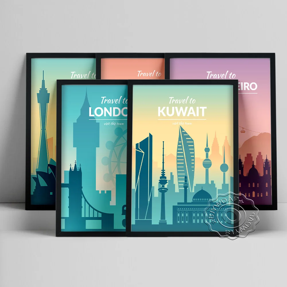 Abstract Travel City Landscape Poster Kuwait London Roma Sydney Rio De Janeiro Print Art Wall Picture Decor Canvas Painting Gift