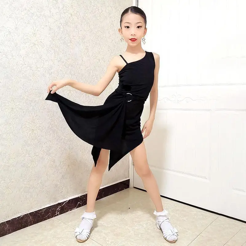 Novos trajes de dança latina, roupas de prática, saias infantis de uma peça, roupas de desempenho de competição com franjas femininas
