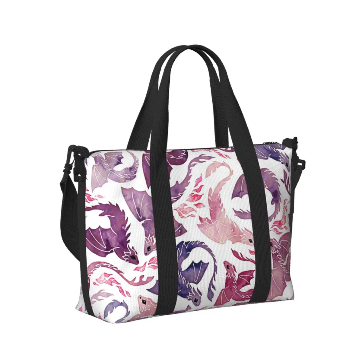 Custom Dragon Fire Pink & Purple Beach Travel Bag Large Capacity Tote Bags for Gym Sport Women Shopping Duffle Shoulder Bag