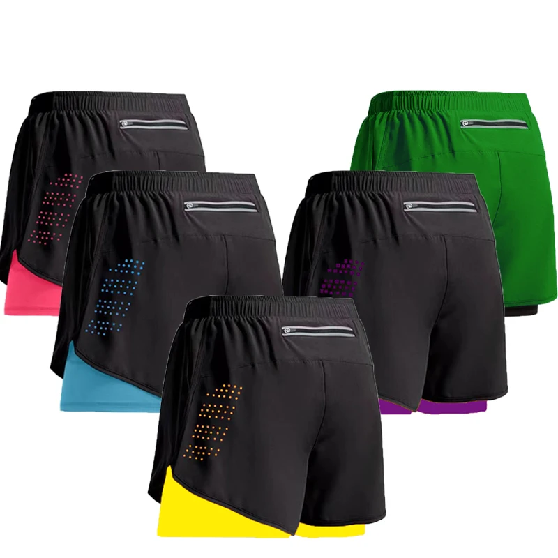 Nuevos pantalones cortos deportivos para hombre, pantalones cortos de gimnasio 2 en 1 de secado rápido para entrenamiento, fitness, correr, pantalones cortos de verano para hombre