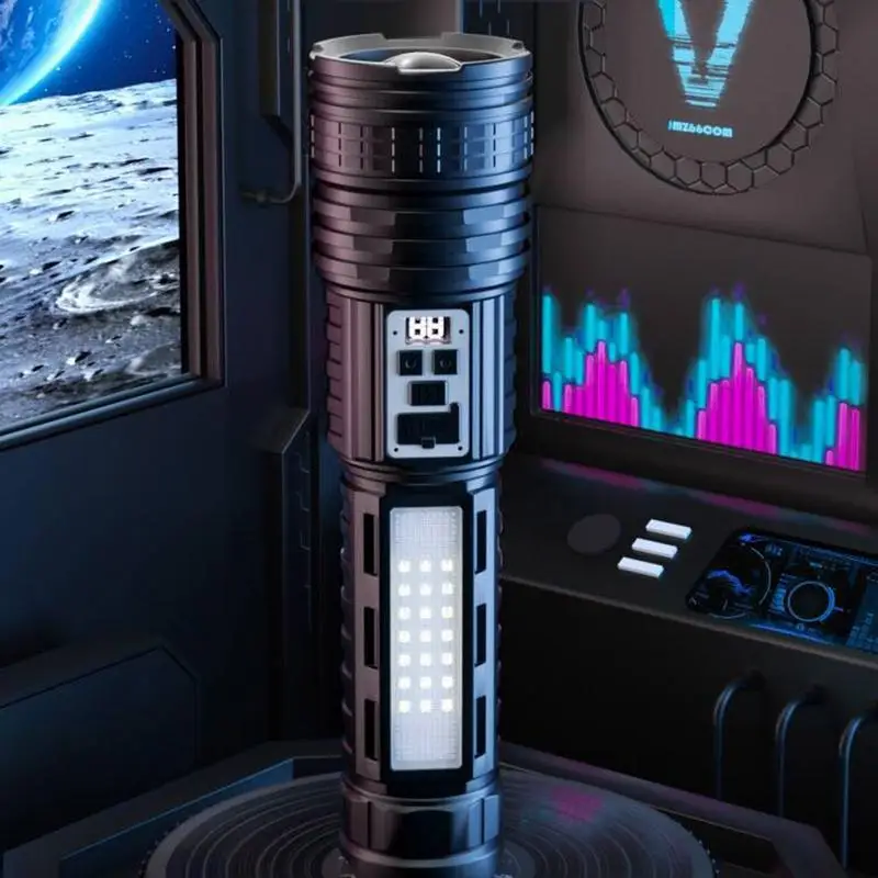 Bright Flashlight Handheld Camping Torch Long-range Multipurpose Flashlight With Side Light And LCD For Adults Camping Hiking