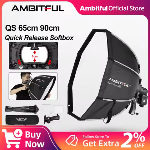 Ambitful QS2 65cm 90cm Quick set-up On-top Softbox With Grid Handle For Camera Flash Speedlite Led Light Soft Light Box Matt Box