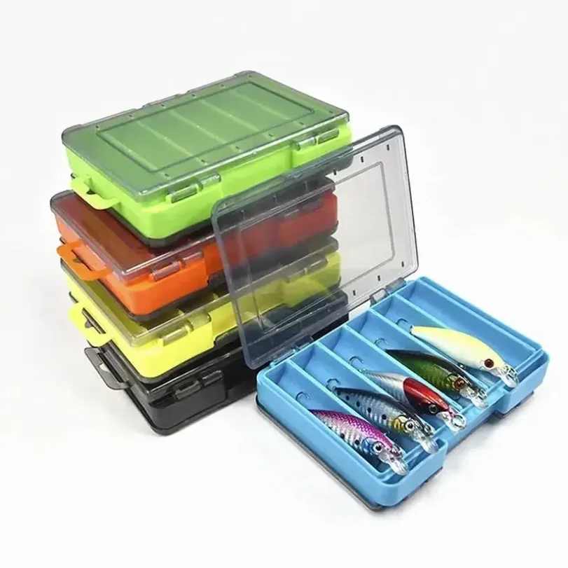 

Efficient storage of double-sided fishing gear box with layered isolation 12 grid fishing bait hook tool accessories storage box