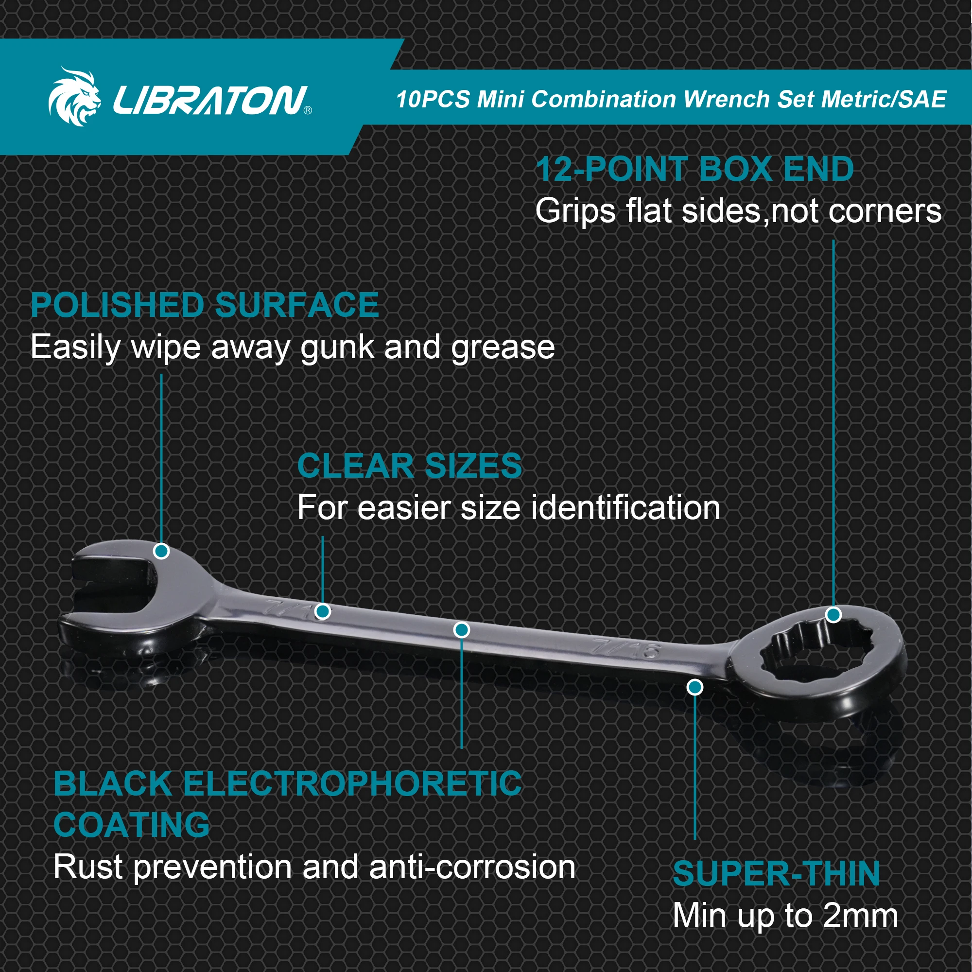 Imagem -03 - Libraton-mini Conjunto de Chaves Aço Carbono Bolsa Organizadora Leve Métrica 411 mm Sae 32 16 Open End e Box End 20 Unidades