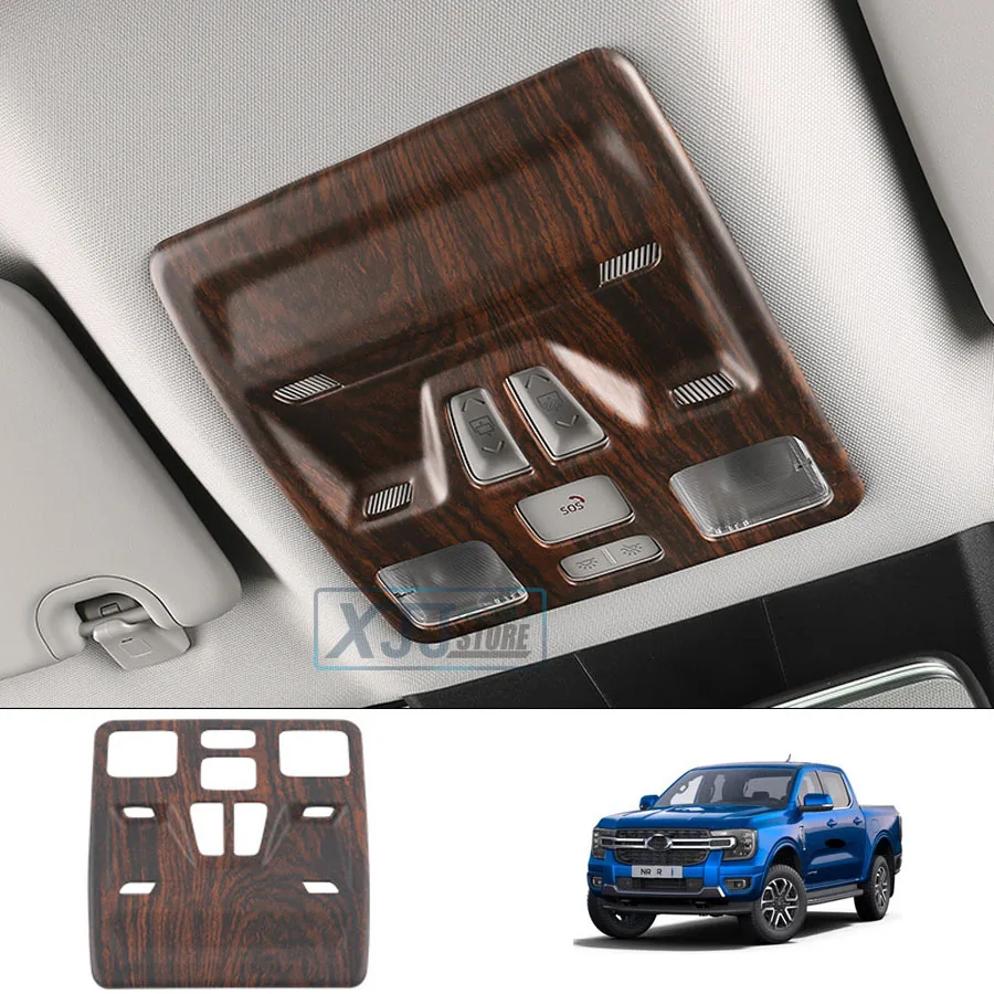 

For Ford Ranger T9 2023 2024 Wood Grain Reading Light Frame Cover Carbon Fiber Look Car Interior Cover Trim Decoration