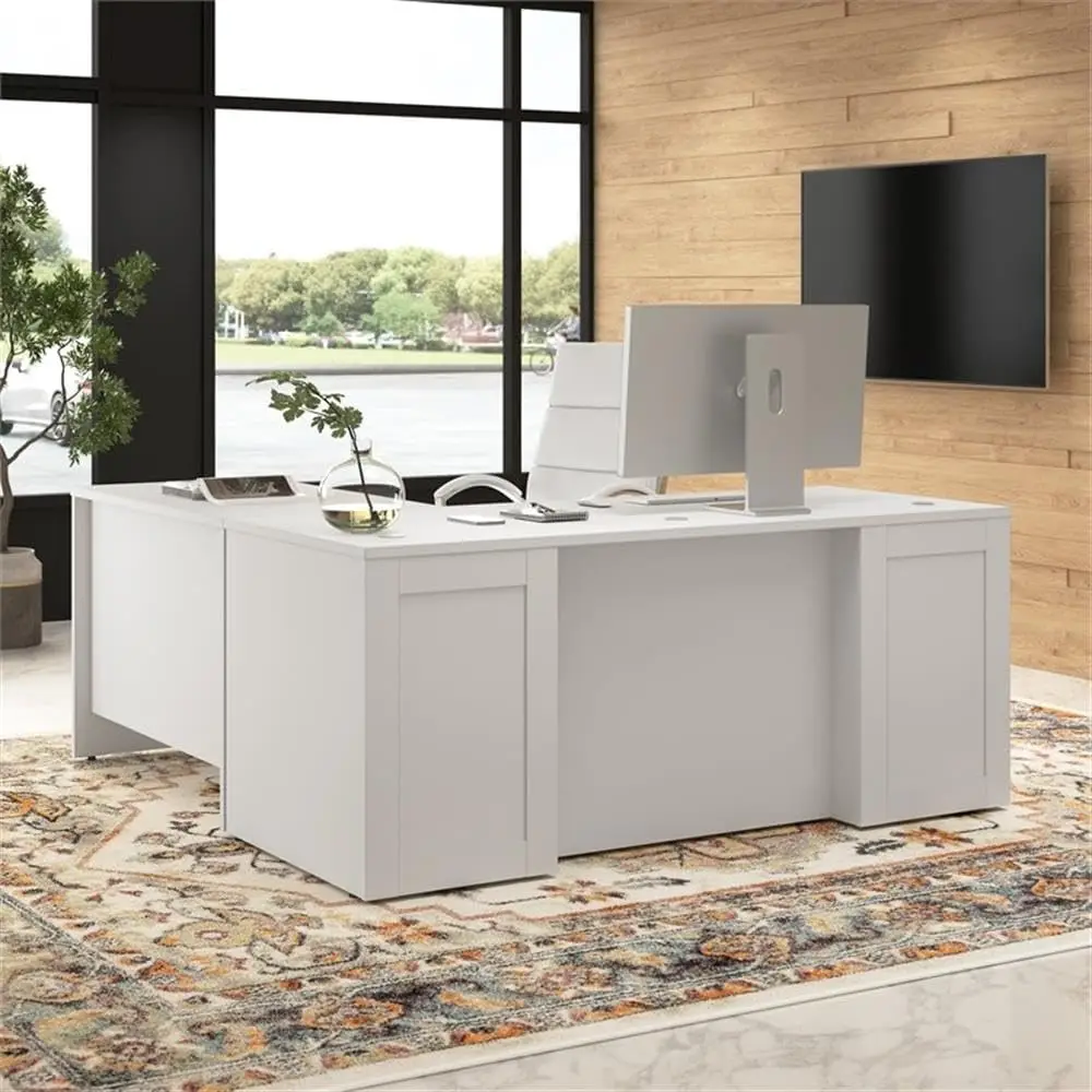 Hampton Heights 72W X 30D Executive L-Shaped Desk In White, Large Computer Table For Home Office Or Professional Workspace