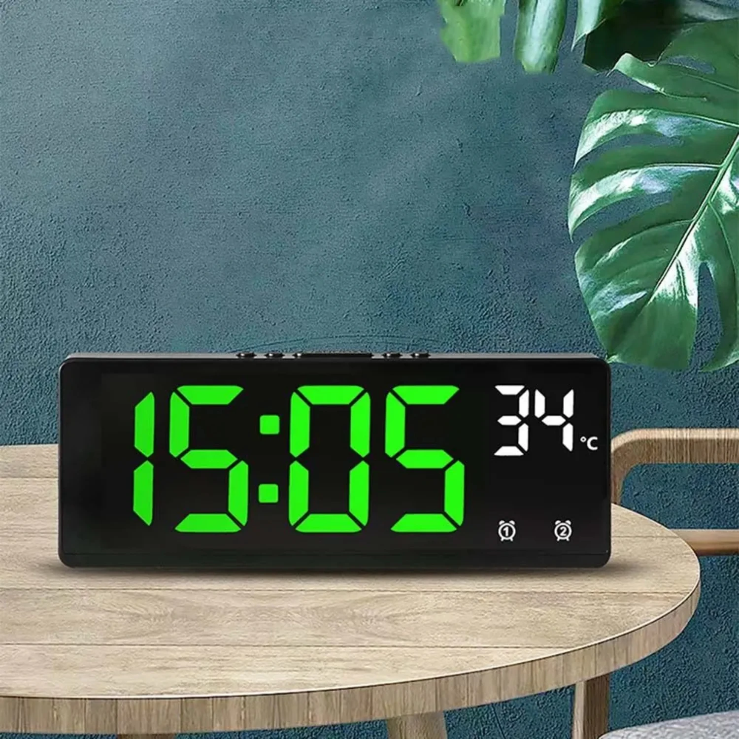 Sleek Voice-Activated Digital Alarm Clock with Temperature Display Snooze Night Mode Elegant Desktop Table Clock 12/24H Format A