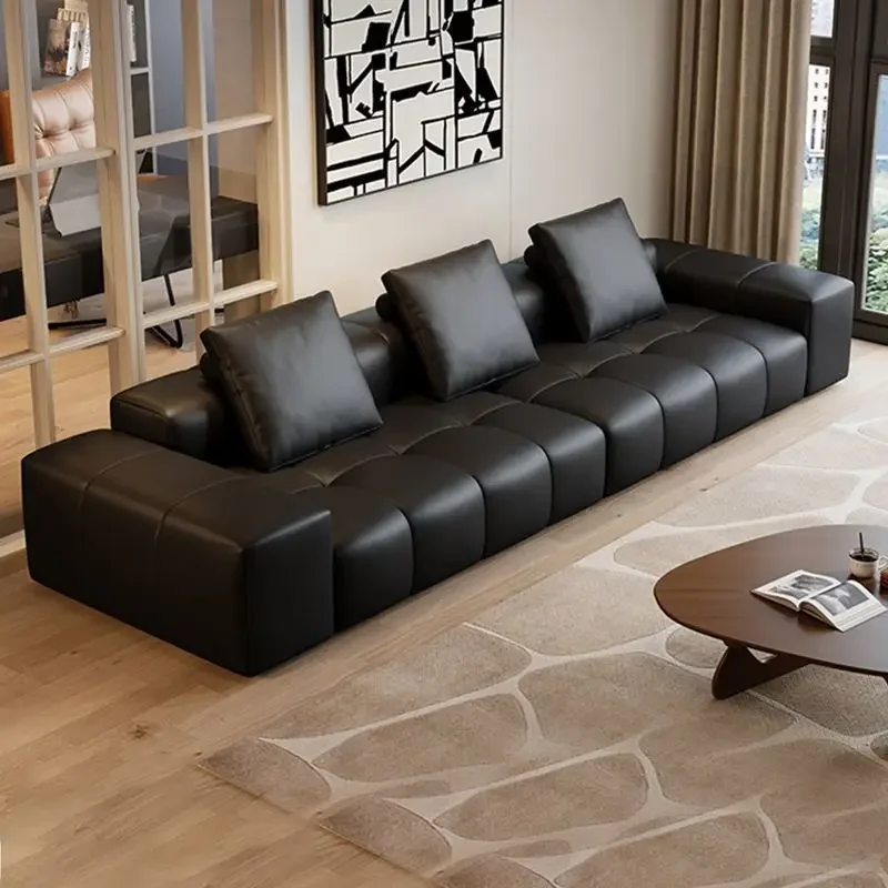 Italian minimalist module tofu block sofa, large flat straight row sofa in the living room