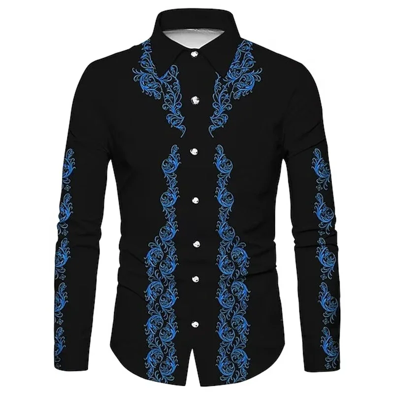 Camisa de manga comprida estampada em flor masculina, slim fit, camisa masculina de escritório, masculina, plus size, casual, nova moda, venda