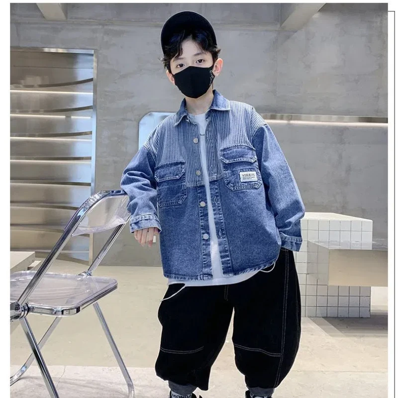 Children's Clothing Boys' Outerwear New Mid Size Cool and Handsome Denim Upper Garment Boys' Spring and Autumn Style Shirt