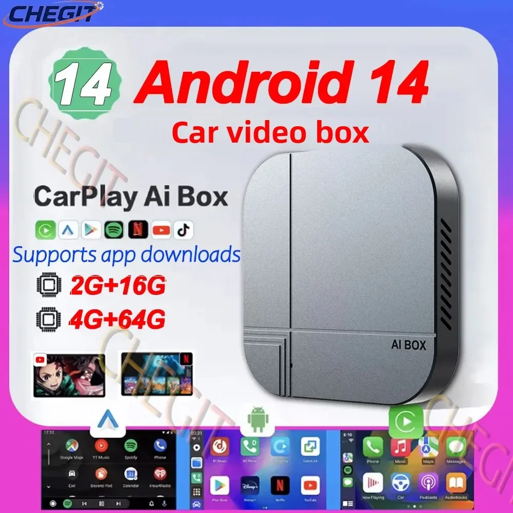 

Модернизированный Android 14 CarPlay AI Box 2026: Беспроводной адаптер CarPlay и Android Auto, Smart TV BOX для Netflix, YouTube, автомобильные аксессуары
