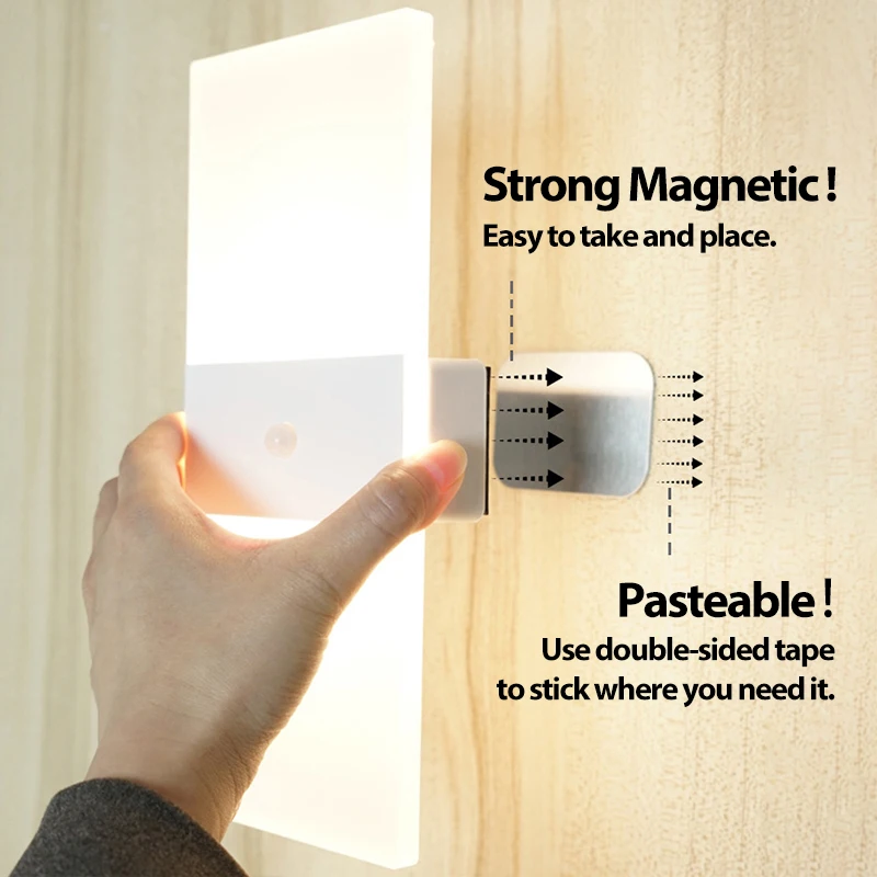 PIR Motion Sensor Acrylic Wall Lamp USB Recharge Wireless LED Indoor Sconce Lamp Bedroom Living Room Modern Nordic Night Light