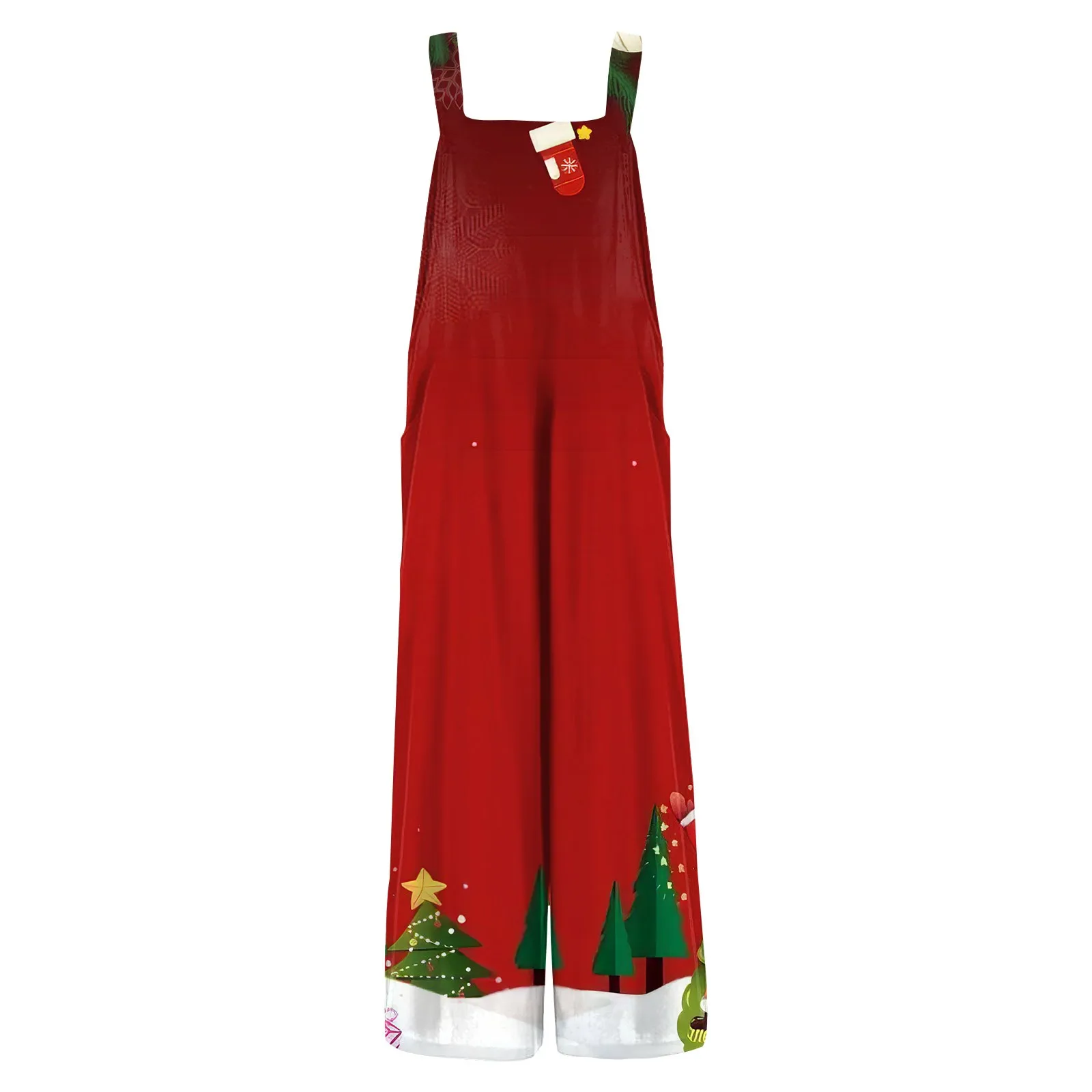 Cute Print Sleeveless Jumpsuit For Women Christmas Printed Loose Versatile Sling Rompers Wide Leg Jumpsuit With Pocket