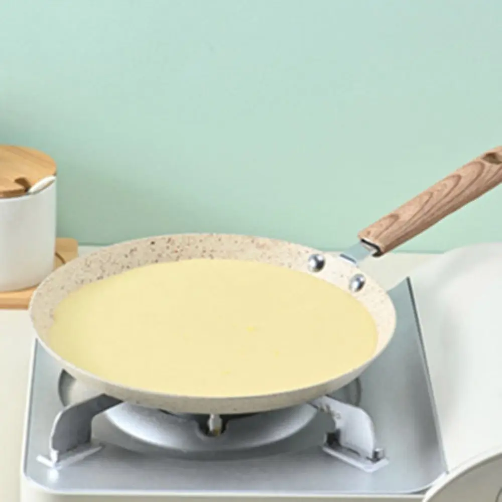 Kitchen Utensils Non-Stick Crepe Pancake Pan 6/8/10 Inch Wooden Handle Frying Pan Beige Aluminum Omelet Pan Breakfast